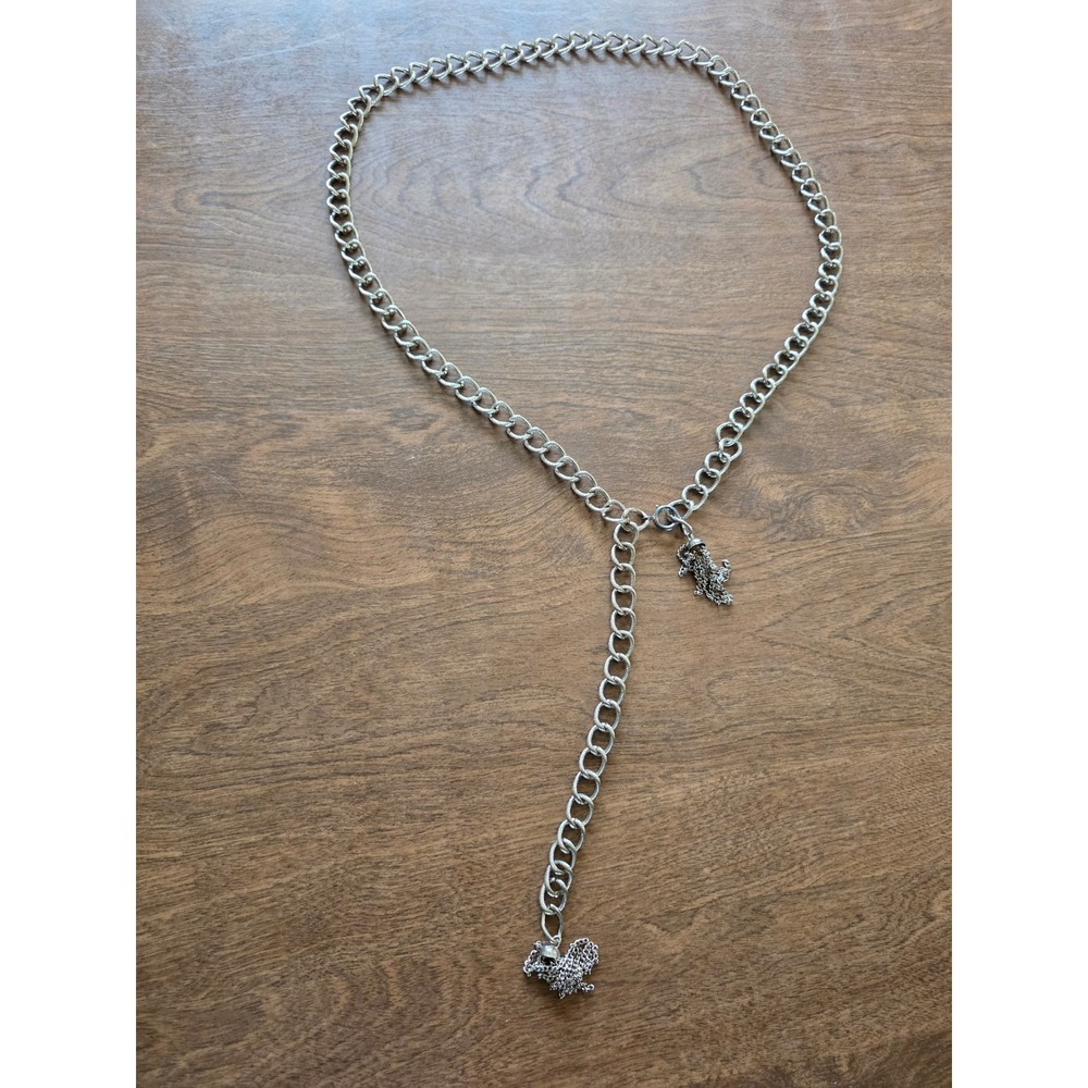 Y2k Silver/gold Tone Textured Rope Link Chain Belt with Tassels 41 in Adjustable